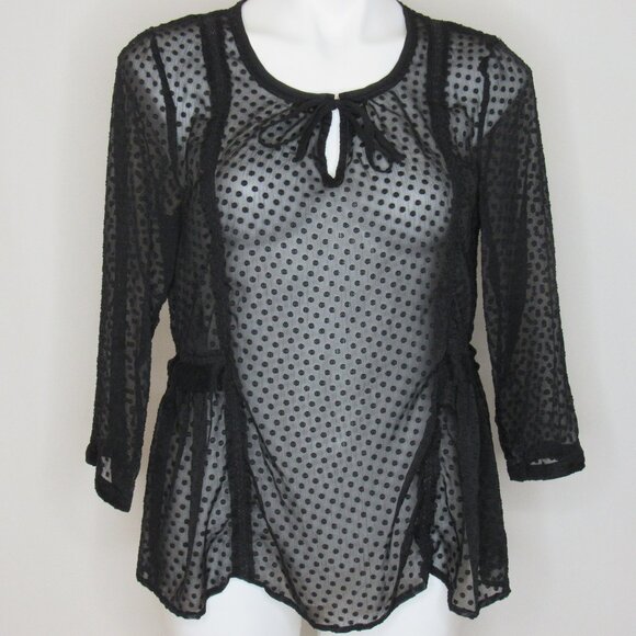 Anthropologie Vanessa Virginia Black Sheer Swiss Dot Manette Blouse Women's 8 - Picture 1 of 9